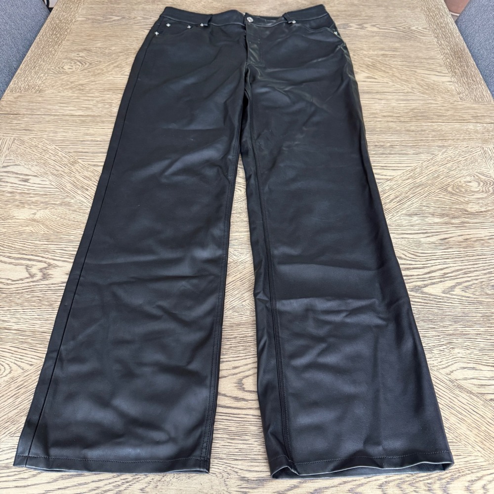 Zara Black Faux Leather Wide Leg Pants High Waisted 5-Pocket Size 12 EUR 44